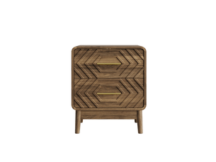 Table de chevet 48x38x56 cm avec 2 tiroirs, façades géométriques, en mdf couleur marron, design simple