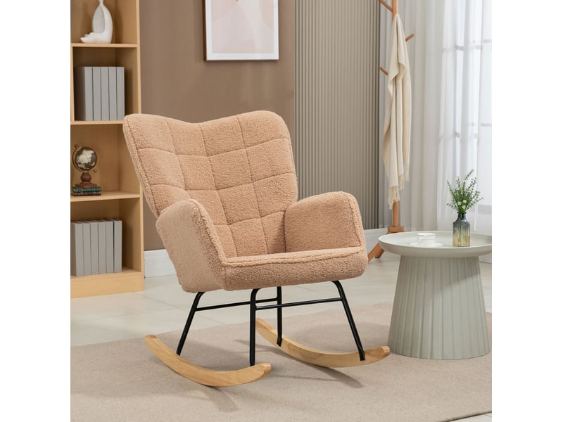  Fauteuil à bascule modenvie en polyester effet peau de mouton marron 71 x 98 x 101 cm  - Conforama B