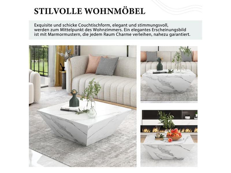  Table basse carrée 70x70 cm effet marbre blanc avec 2 tiroirs de rangement mdf  - Conforama D