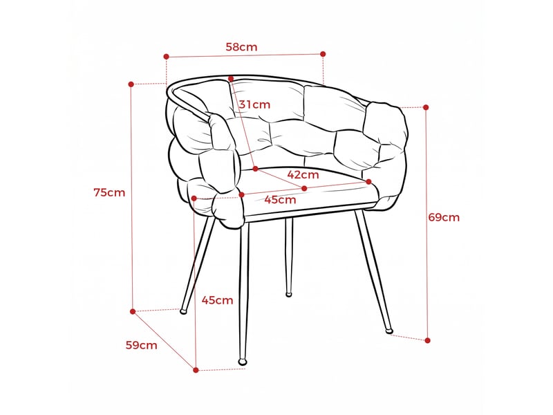 Fauteuil de chambre avec accoudoirs, dossier mi-haut et assise rembourrée, pieds dorés en velours rose  - Conforama D