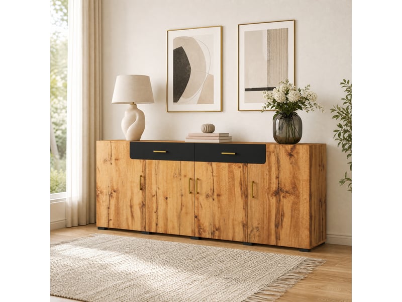  Meuble tv,208x39.5x80 cm,4 portes 2 tiroirs,panneau de particules,marron  - Conforama C