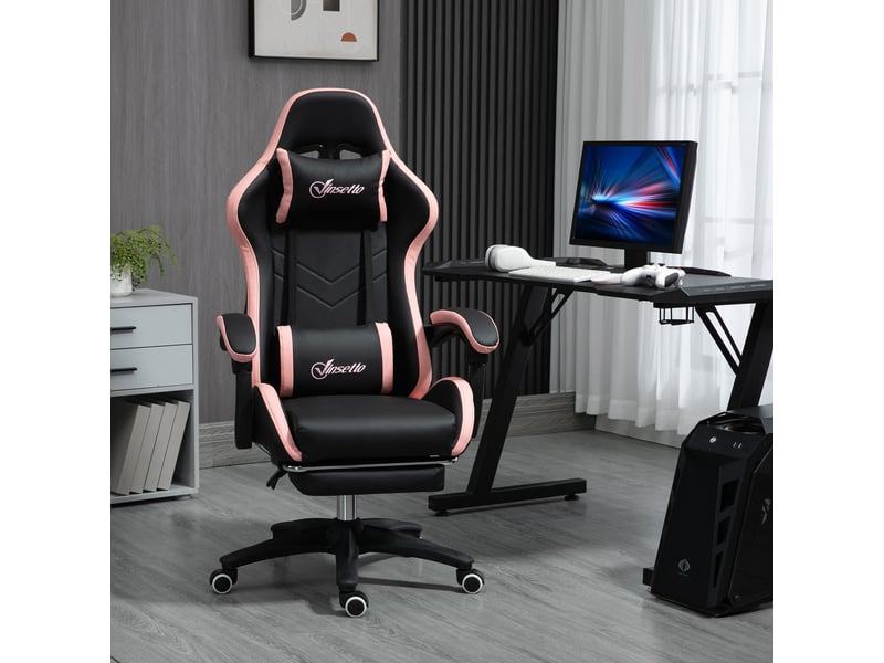  Chaise gaming fauteuil gaming ergonomique avec dossier inclinable 65 x 65 x 121-129 cm rose  - Conforama C