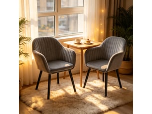Chaise de salle à manger lot de 2 avec accoudoirs et dossier courbé - pieds en bois, velours noir ou gris foncé