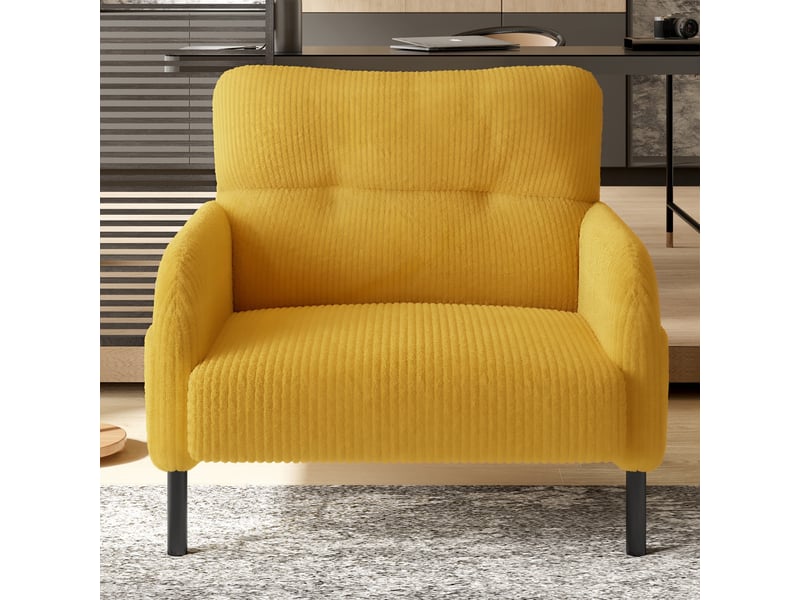  Fauteuil d'accent 67x75x79cm – fauteuil lounge individuel contemporain avec assise profonde et poches latérales double face – velours côtelé - jaune  - Conforama D