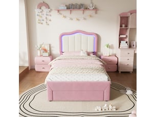 Lit avec rangement 90x200 cm <strong>MODFU</strong>  <strong></strong> coloris rose
