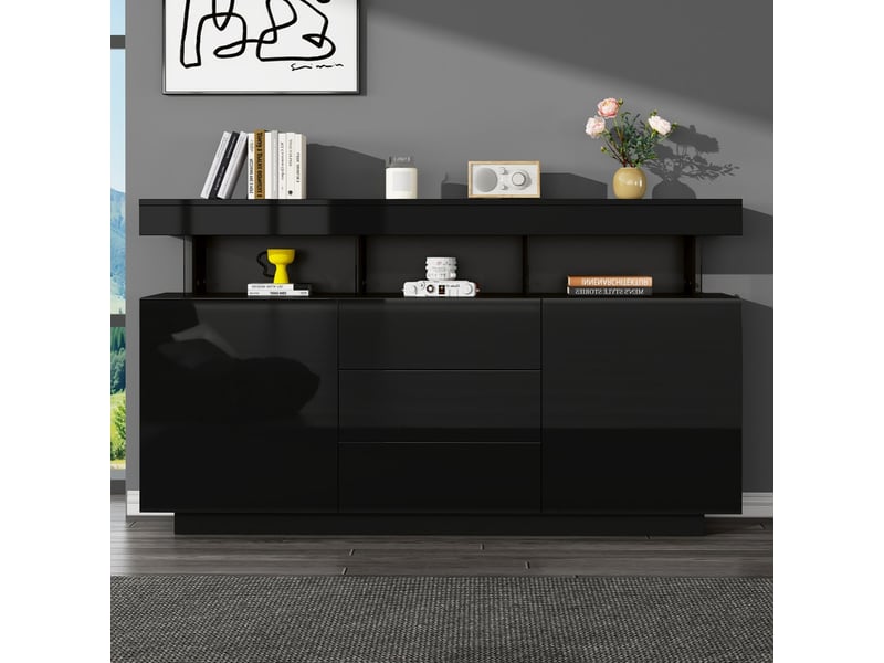  Buffet, 140 x 35 x 80 cm, bahut meuble de rangement avec lumineuse led, pour salle à manger, cuisine et couloir, noir  - Conforama D