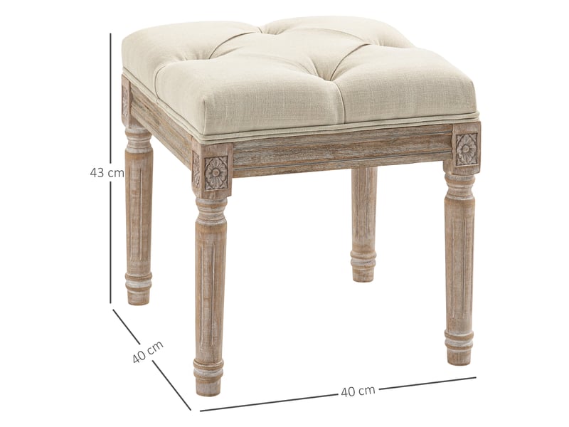  Repose pied salon, ottoman, siège rembourré en tissu aspect lin avec pieds en bois d'hévéa, beige, 40 x 40 x 43 cm  - Conforama C