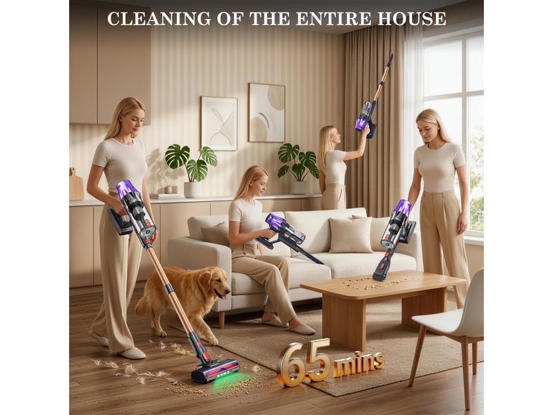  Aspirateur sans fil,600w55 kpa,autonomie de 60 minutes,pour la maison,aspirateur balai autoportant avec brosse anti-emmêlement et écran tactile oled  - Conforama C