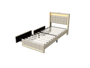 Lit avec rangement 90x200 cm   DreamMespace coloris beige