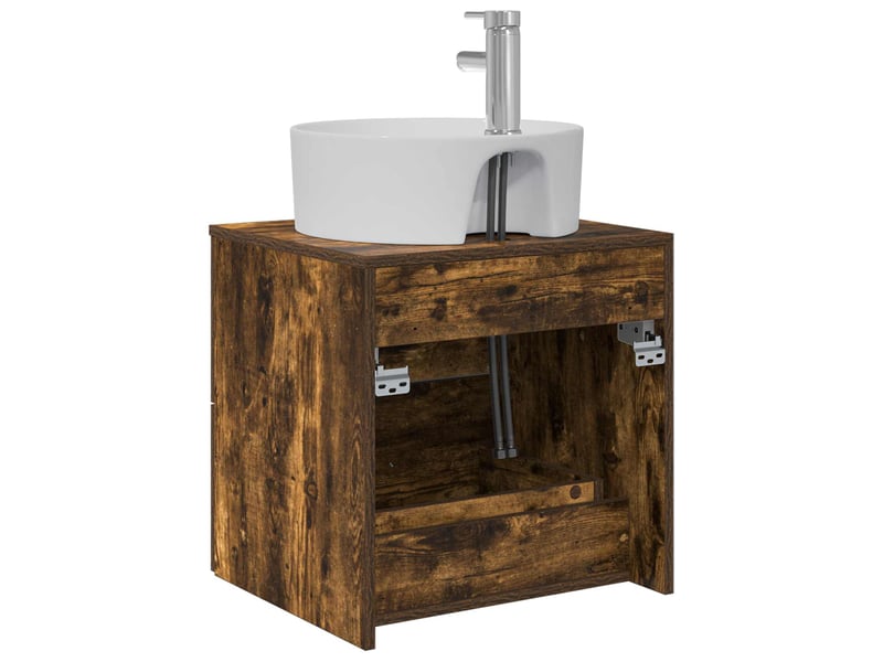  Vanité de lavabo mural, meuble de rangement chêne fumé 49.5x44.5x65 cm shl3884  - Conforama E