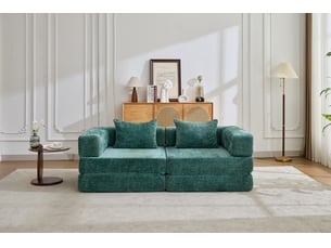 Canapé convertible corda, vert foncé, modulable, sans montage, cadre fixe, tissu chenille, canapé-lit sol