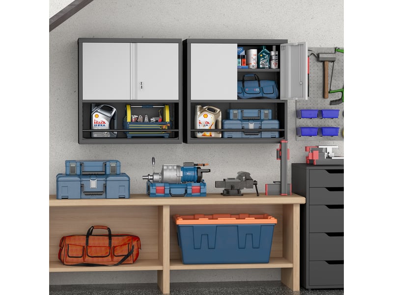  Armoire métallique haute 2 portes avec étagères réglables, rangement cuisine, bureau  - Conforama B