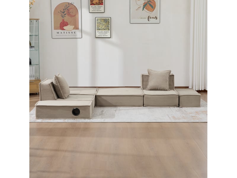  Canapé convertible 2 places ulevr en velours côtelé kaki 162 x 78 x 66 cm avec poches latérales et porte-gobelets  - Conforama E