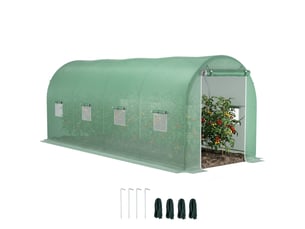 Serre tunnel 500 x 200 x 205 cm, serre de jardin avec porte enroulable et 8 fenêtres, bâche en polyéthylène 140 gm² verte
