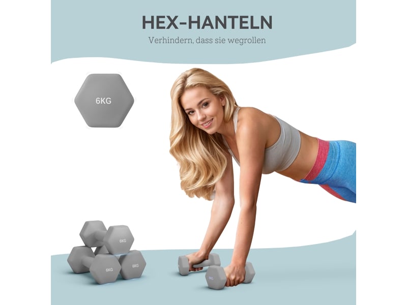  Set de 2 haltères 6 kg, haltères hexagonaux gris avec poignée antidérapante pour musculation  - Conforama C
