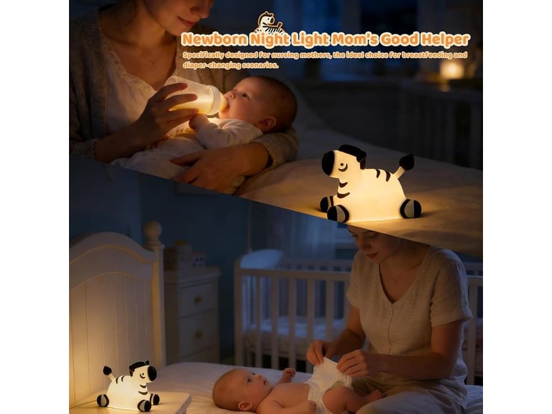  Veilleuse enfant zèbre – lampe silicone douce, led dimmable, rechargeable usb, minuterie, veilleuse chambre enfant ou adulte, cadeau fête  - Conforama C