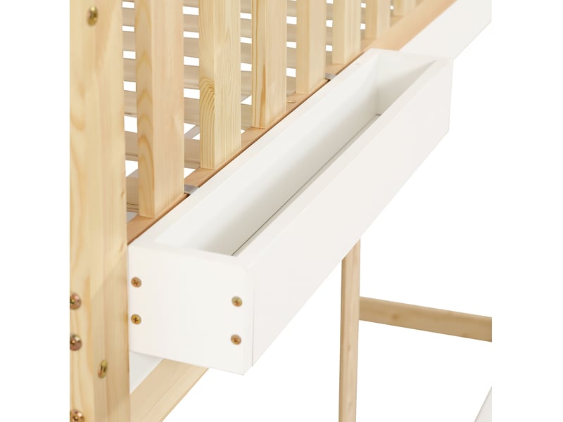  Lit mezzanine enfant 90x200 cm avec tableau à craie, boîte de rangement, structure mdf, blanc naturel, sans matelas  - Conforama E