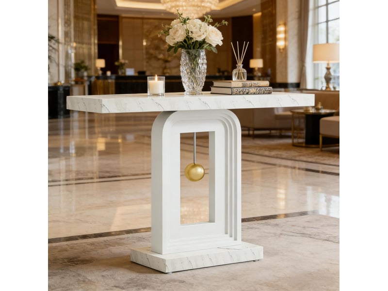 Table console 100x30x82 cm design géométrique mdf blanche  - Conforama E