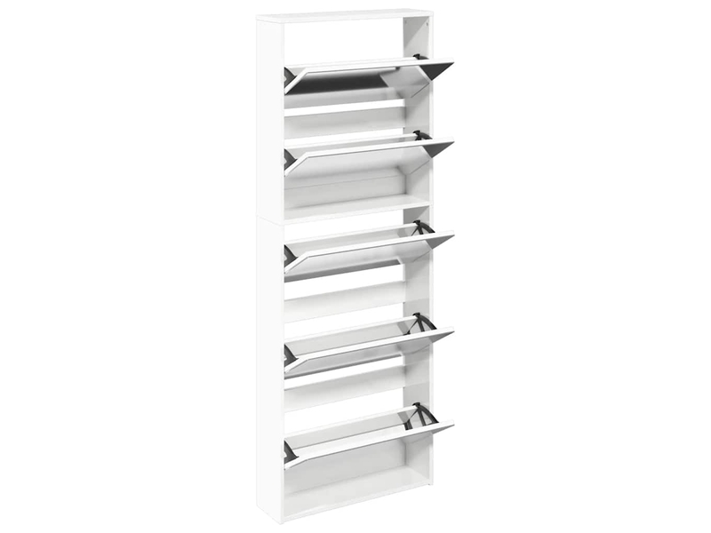  Meuble à chaussure, armoire à chaussures miroir 5niveaux blanc brillant 63x17x169,5cm  - Conforama C