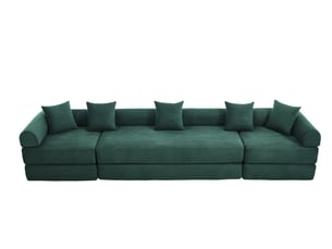 Canapé modulaire avec rangement 270x180x64 cm en velours côtelé vert émeraude, 3 places pour toute la famille