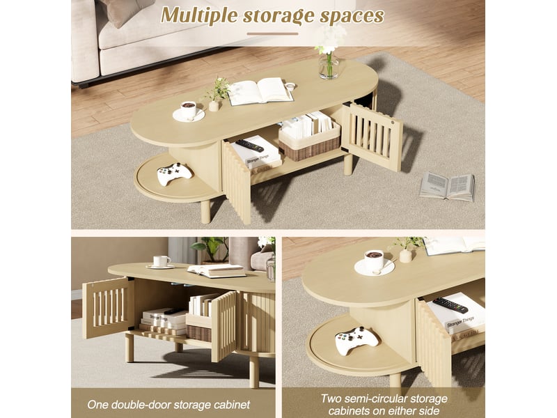  Table basse ovale 100x40x38 cm avec rangement coloris bois clair  - Conforama E