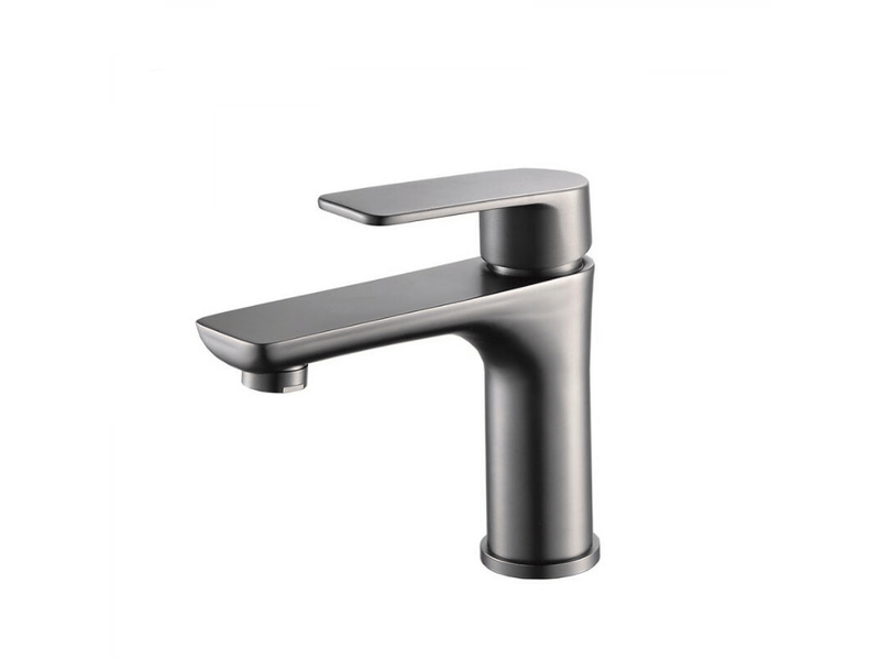 Robinet de lavabo à levier unique en acier inoxydable, robinet plat à trou unique en bronze plaqué gris - sans tuyau  - Conforama A