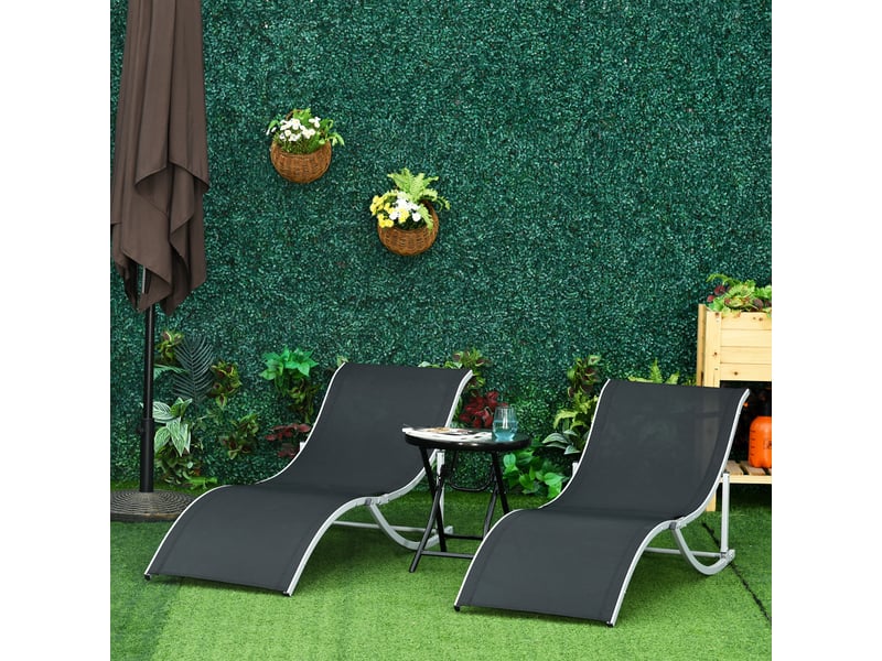  Ensemble de 2 chaises longues pliantes de jardin en aluminium et textilène, 61 x 165 x 63 cm, noir  - Conforama C