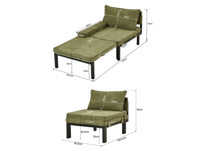  Canapé convertible 1 place en velours vert avec usb type-c, fauteuil-lit compact pour les petits espaces  - Conforama C