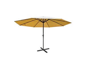 Parasol de jardin diamètre 5 m avec manivelle et pied en croix polyester crème et aluminiun 04_0011459