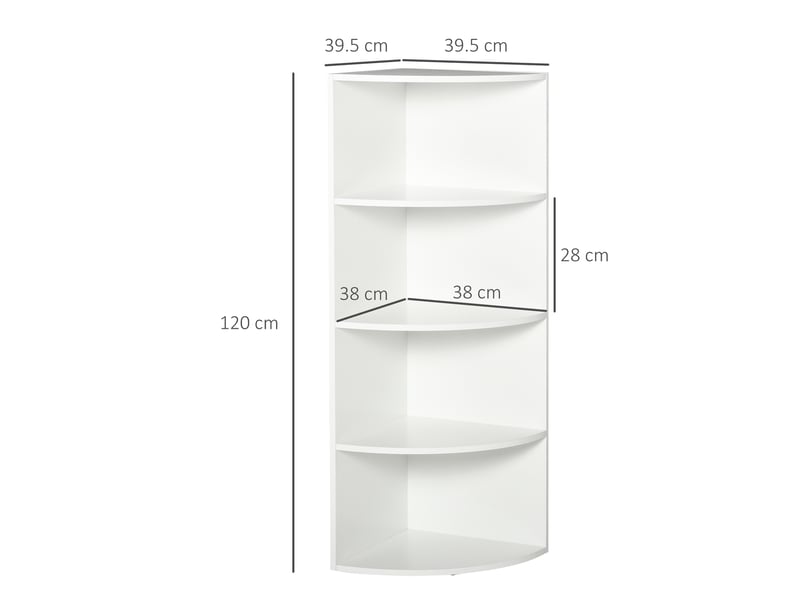  Bibliothèque d'angle murale à 4 étagères en bois blanc, 39,5 x 39,5 x 120 cm  - Conforama E