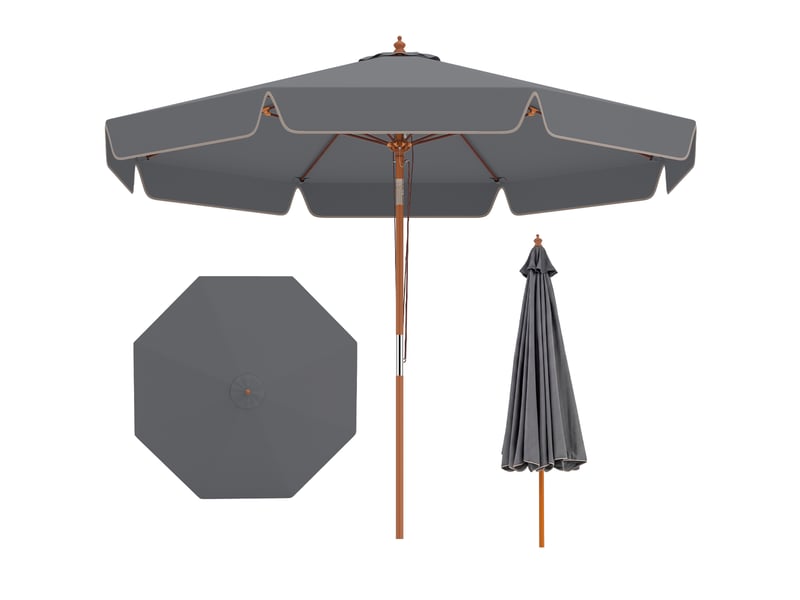  Giantex parasol de jardin exterieur à volants 300 cm,parasol terrasse inclinablle,poteau en bois,3 hauteur réglable,8 baleines,dessus ventilé,gris  - Conforama B