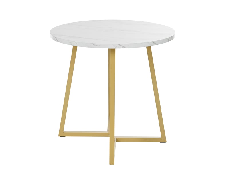  Table ronde, ø 80 cm, table de cuisine, design moderne, pratique, plateau mdf, piètement métal, coloris blanc et doré  - Conforama A