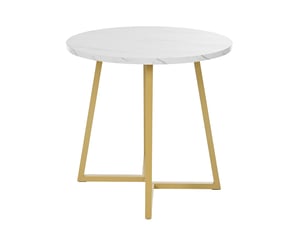 Table ronde, ø 80 cm, table de cuisine, design moderne, pratique, plateau mdf, piètement métal, coloris blanc et doré
