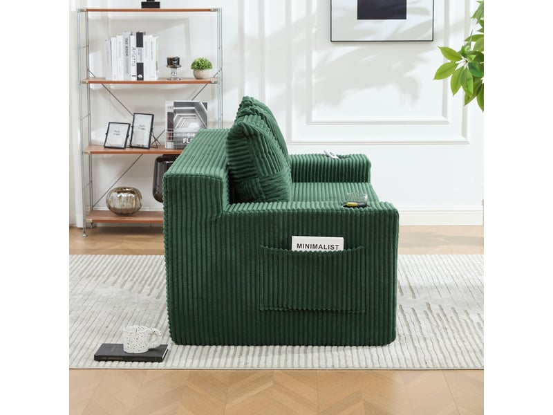  Canape droit 3 places, sans structure rigide en velours côtelé, porte-gobelets et poches, 172 × 87 × 64 cm, vert émeraude YXY-0915-1 - Conforama D