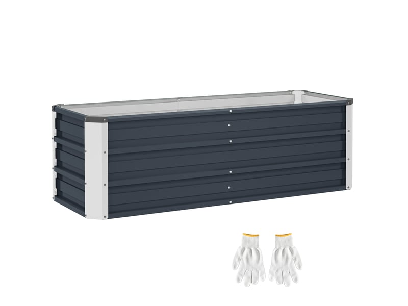  Jardinière surélevée de jardin en acier 125x47x40 cm – gris anthracite – fond ouvert, gants inclus  - Conforama A