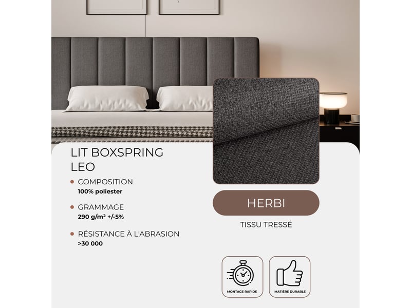  Lit coffre leo - 160x200 cm - avec matelas et surmatelas - tissu tissé chiné - gris foncé LEO - Conforama C