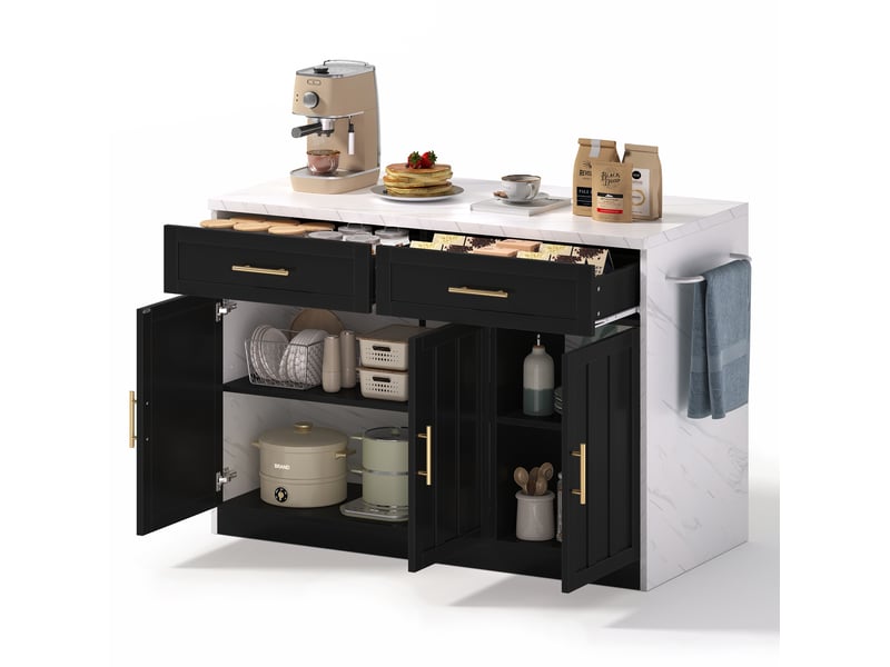  Îlot de cuisine 120x60x91 cm avec prises usb, tiroirs, portes, mdf, noir  - Conforama B