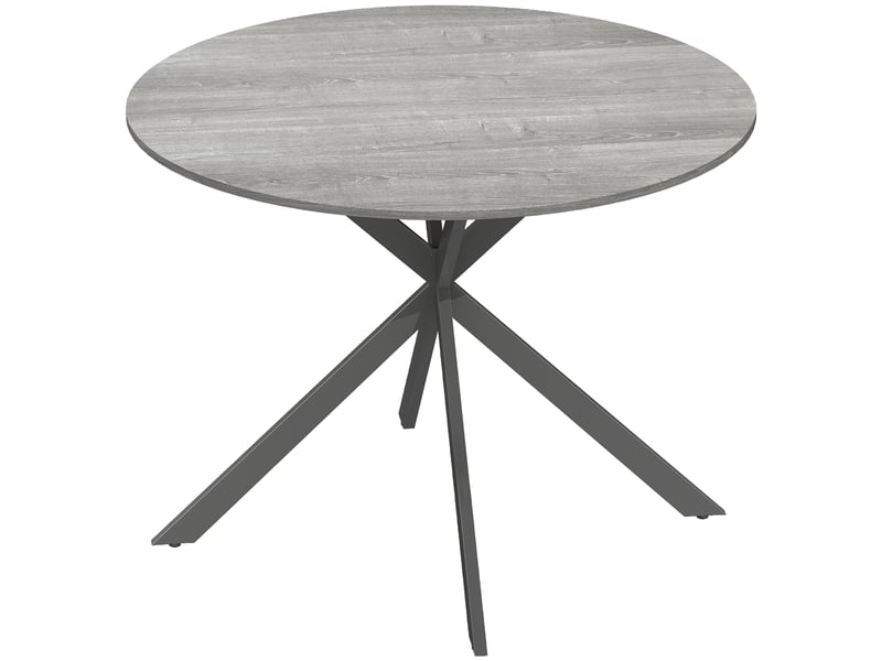  Table à manger ronde pour 4 personnes 100 cm, style industriel avec plateau aspect bois, piètement croisé en acier, gris  - Conforama B