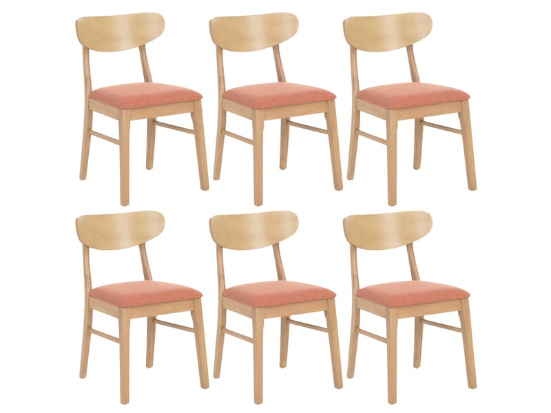  Lot de 6 chaises de salle à manger hwc-m59, chaises de cuisine, tissutextile, bois massif - structure claire, terracotta  - Conforama A
