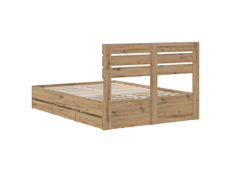 Lit double- lit adulte - bed frame with storage and headboard artisan oak 120 x 200 cm - Conforama D