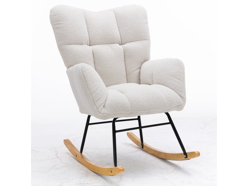  Fauteuil à bascule 80 x 70 x 95 cm blanc, tissu peluche et structure métal pour salon et chambre  - Conforama D