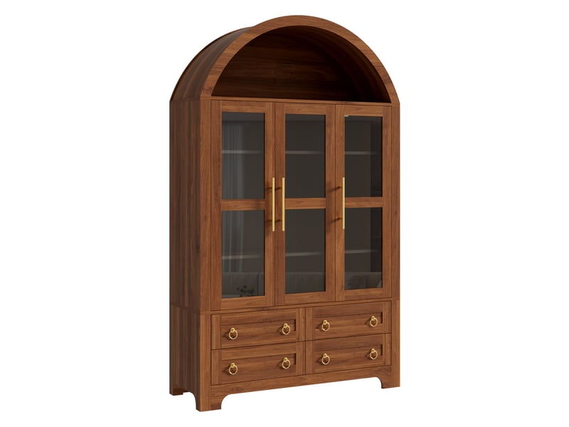  Buffet de rangement moderne 110 x 40 x 185 cm – noyer – 3 portes vitrées, 4 tiroirs, niche arrondie  - Conforama D