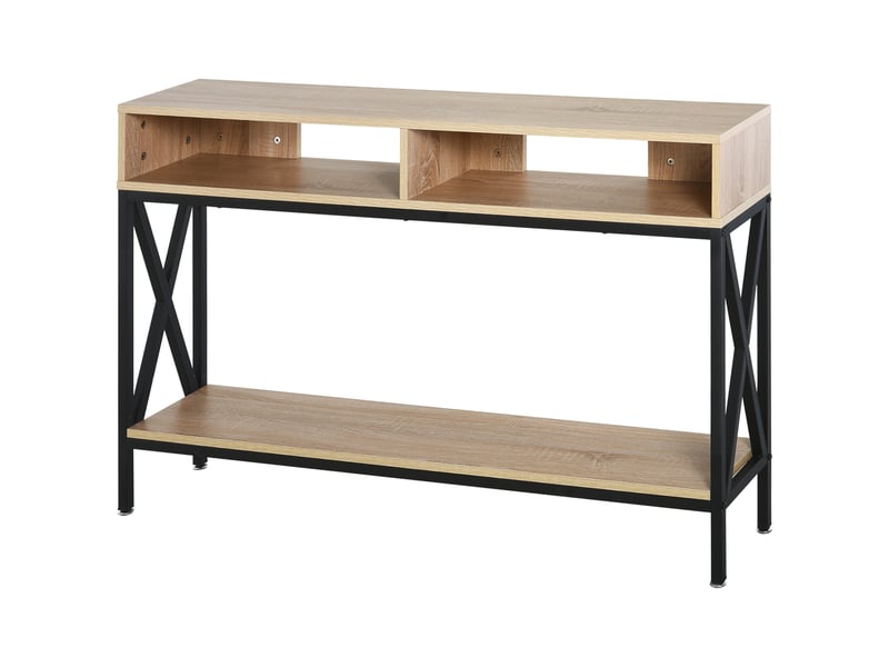  Table console table d'entrée industriel multi-rangements 120 x 23,5 x 75 cm bois chêne  - Conforama B