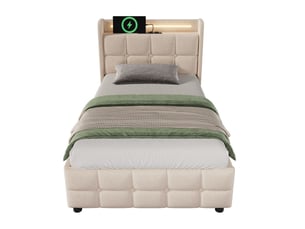 Lit avec rangement 90x200 cm RAUMIO coloris beige