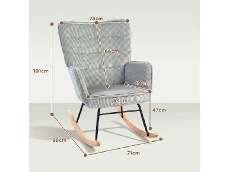 Fauteuil à bascule relax avec dossier haut capitonné, accoudoirs et patins en hêtre, en polyester gris clair - Conforama C