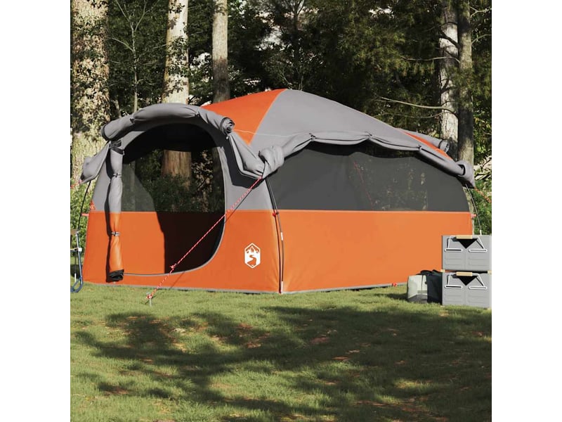 Tente de camping, tente familiale tunnel 6 personnes gris et orange résistant à l'eau - Conforama B