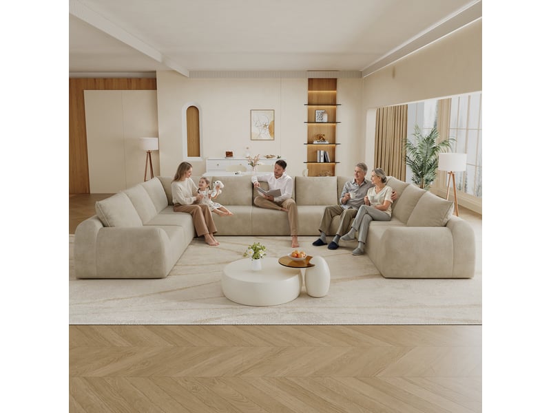 Canapé sans structure en mousse compressée 411 × 267 × 85 cm, kaki, tissu chenille, en u, sans montage, mousse haute élasticité  - Conforama E