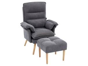 Fauteuil relax gris avec repose-pieds, dossier réglable 5 positions