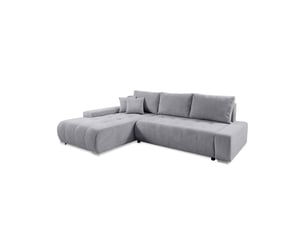 Canapé d'angle gauche convertible ULTRA  4 places Velours côtelé gris avec coffre de rangement