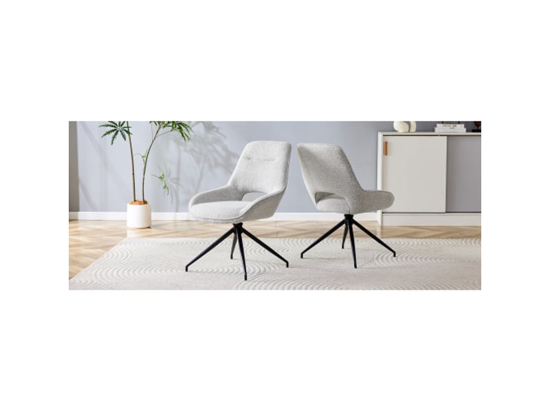  Ensemble de 2 chaises pivotantes 360°, tissu beige-gris, cadre métal noir à 4 pieds - salle à manger moderne  - Conforama B